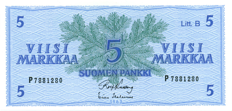 5 Markkaa 1963 Litt.B P7881280 kl.9